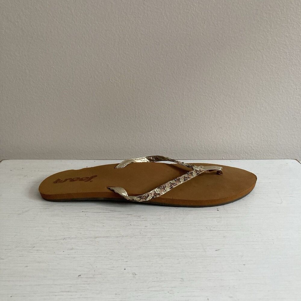Reef Just Passing Through TWISTED STARS Tan/Champagne Sandals Size 9 Flip Flops - Picture 4 of 9